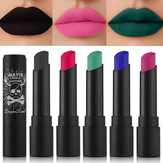 12 Colors Matte Nude Lipsticks Pink Black Blue