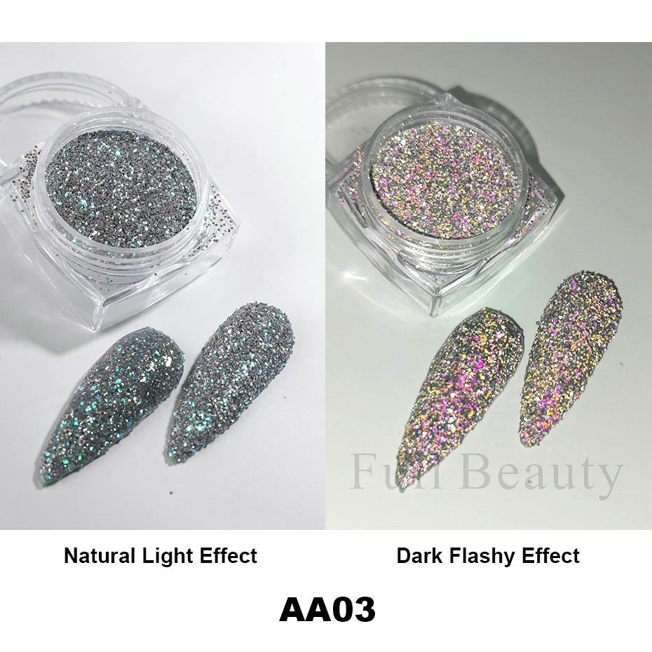 1Box Reflective Powder Sequins Holographic Glitter Nails