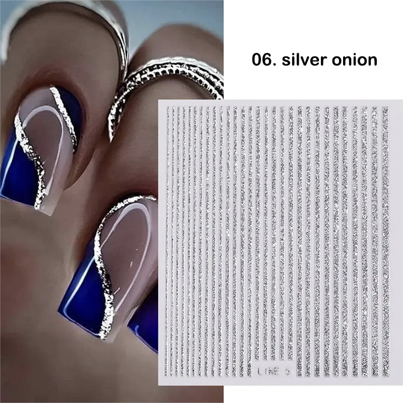 3D Stickers  Lines Holographic Silver Stripe  Nail