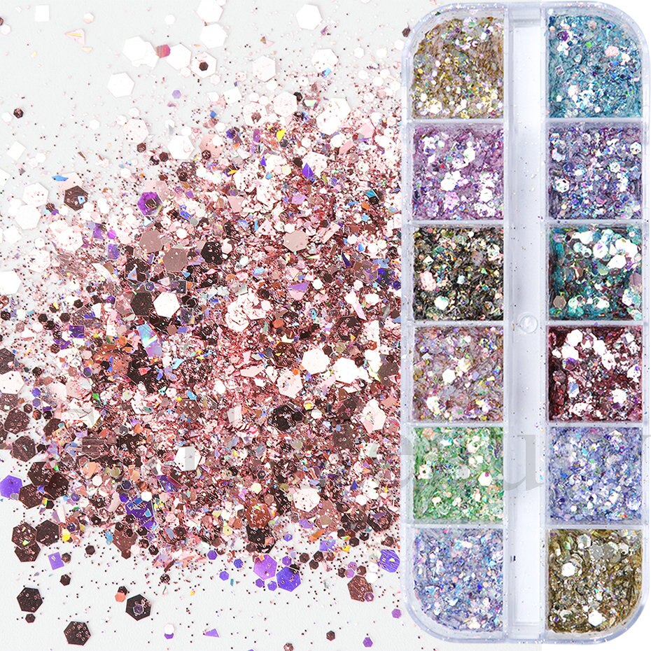 1Box Mermad Iridescent Hexagon Nail Art Glitter Sequins
