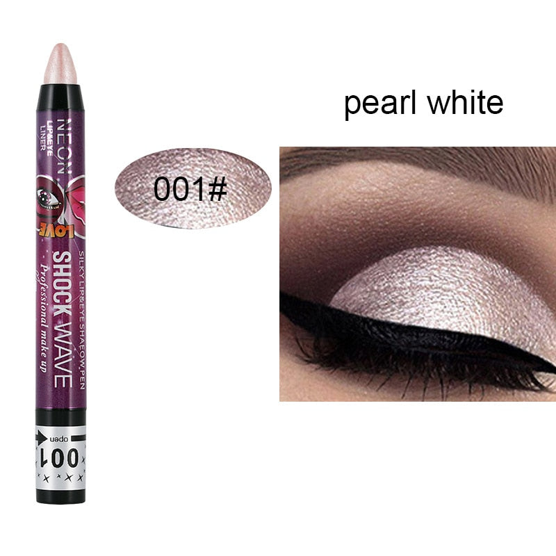 2 In 1 Pearlescent Eyeshadow Lipstick Stick Pencil Waterproof
