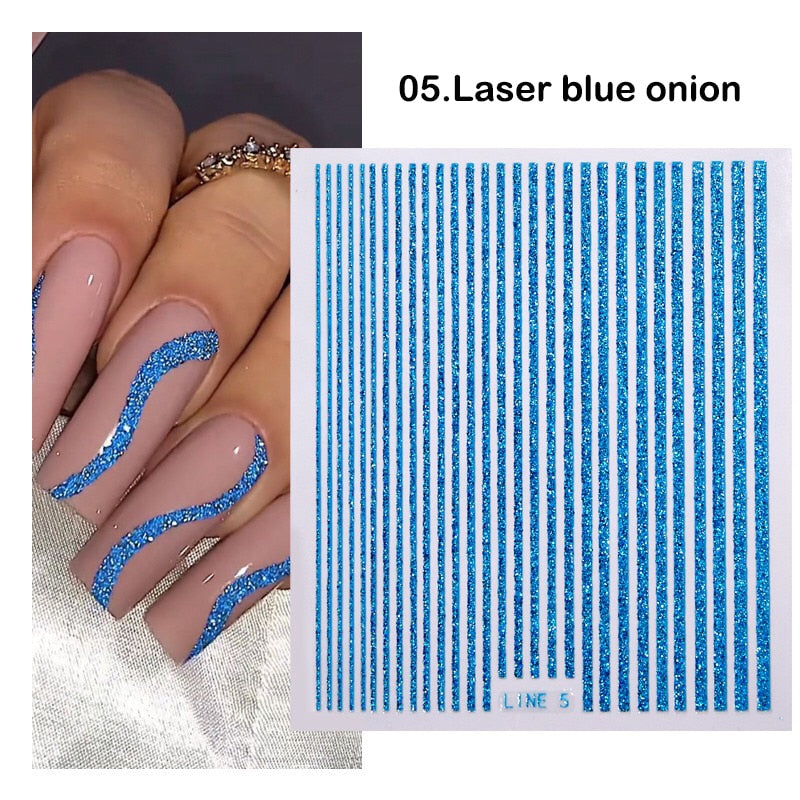 3D Stickers  Lines Holographic Silver Stripe  Nail