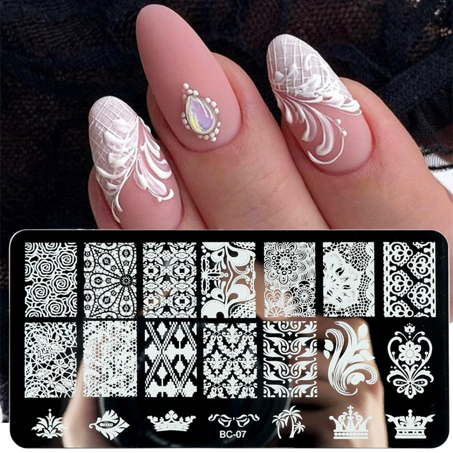 French Art Stamping Wave Flower Love Lace Stamp Nail