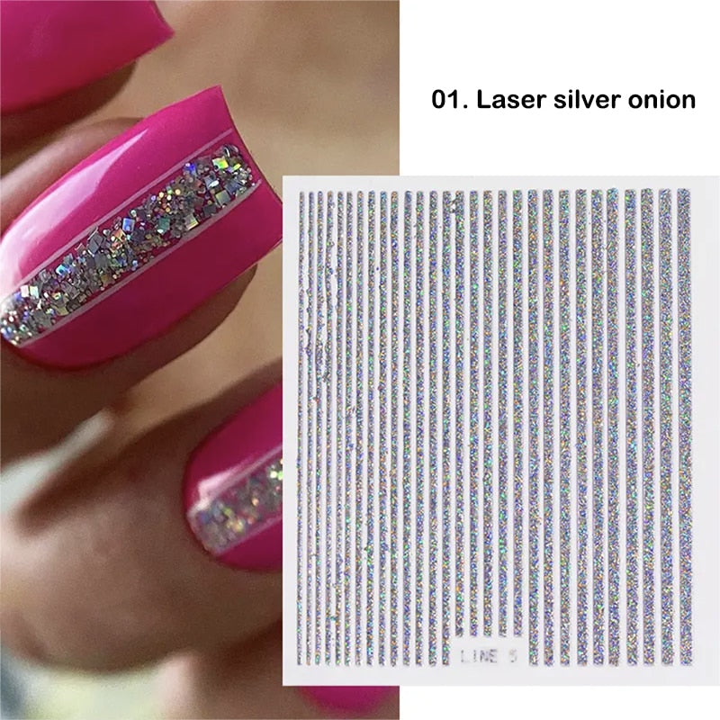 3D Stickers  Lines Holographic Silver Stripe  Nail
