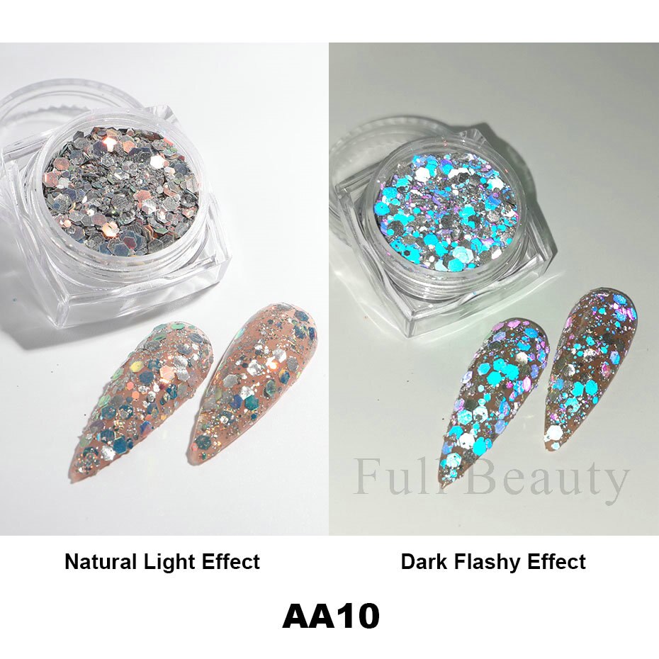 1Box Reflective Powder Sequins Holographic Glitter Nails