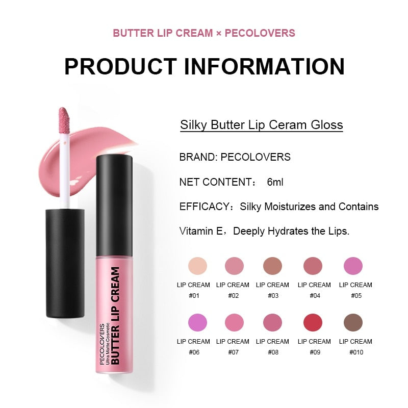 PECOLOVERS Makeup 10 Color Silky Vitamin E Butter Ceram Lip