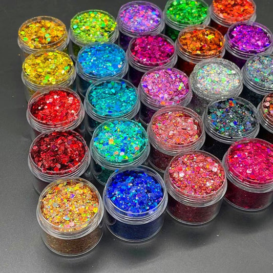 24 Colors Holographic Chunky Glitter Laser Nail Glitter Flakes