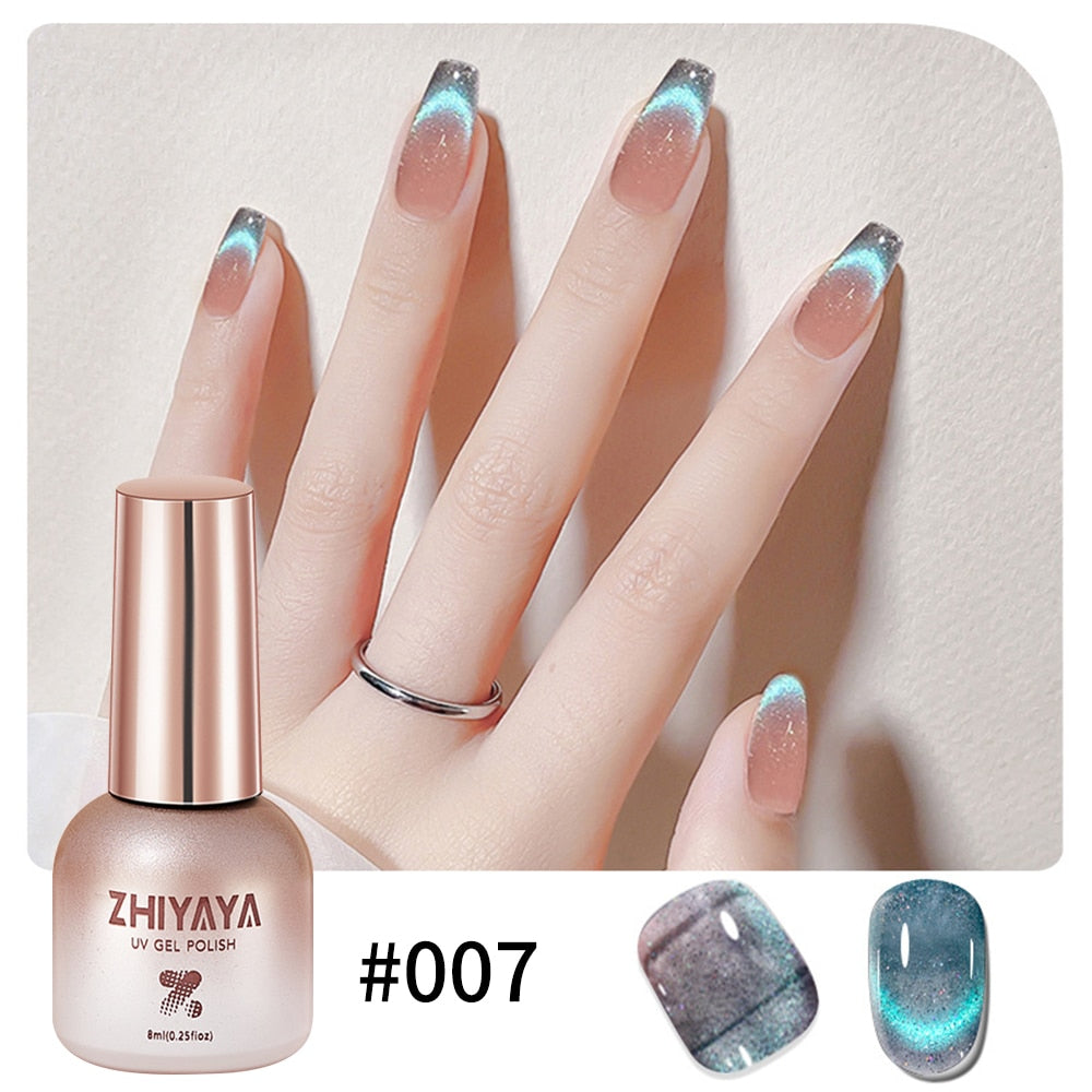 8ml 9D Rainbow Cat Magnetic Gel Pink Purple Blue Magnetic Nails