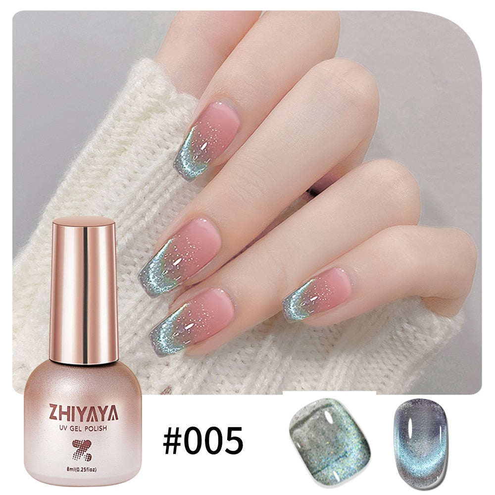 8ml 9D Rainbow Cat Magnetic Gel Pink Purple Blue Magnetic Nails