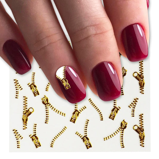 Gold Zipper 3d Designs Nail Art Stickers Decals Manicure