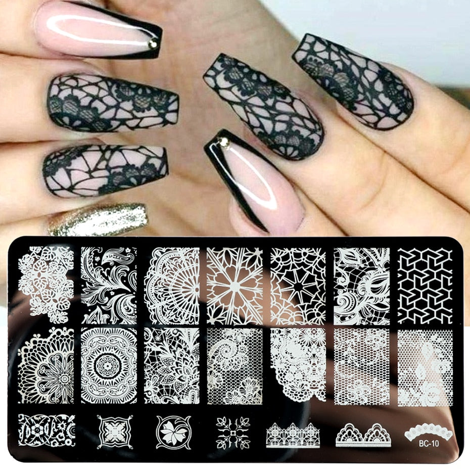 French Art Stamping Wave Flower Love Lace Stamp Nail