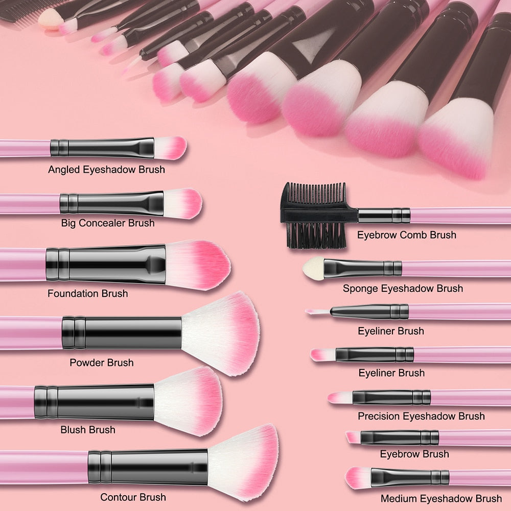 Pink 13Pcs Makeup Brush  Set For Cosmetics Foundation