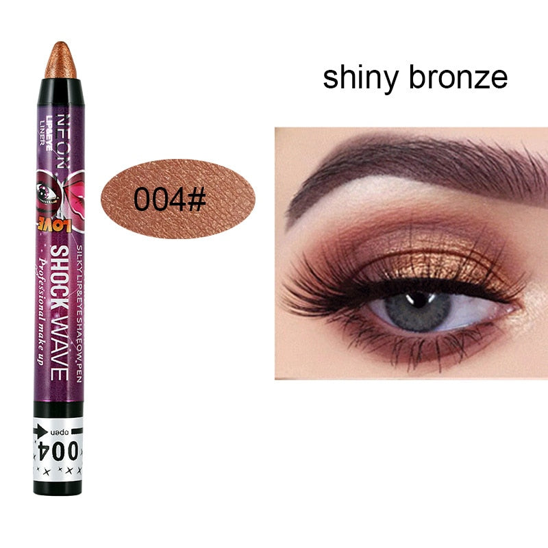 2 In 1 Pearlescent Eyeshadow Lipstick Stick Pencil Waterproof