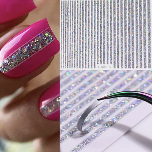 3D Stickers  Lines Holographic Silver Stripe  Nail