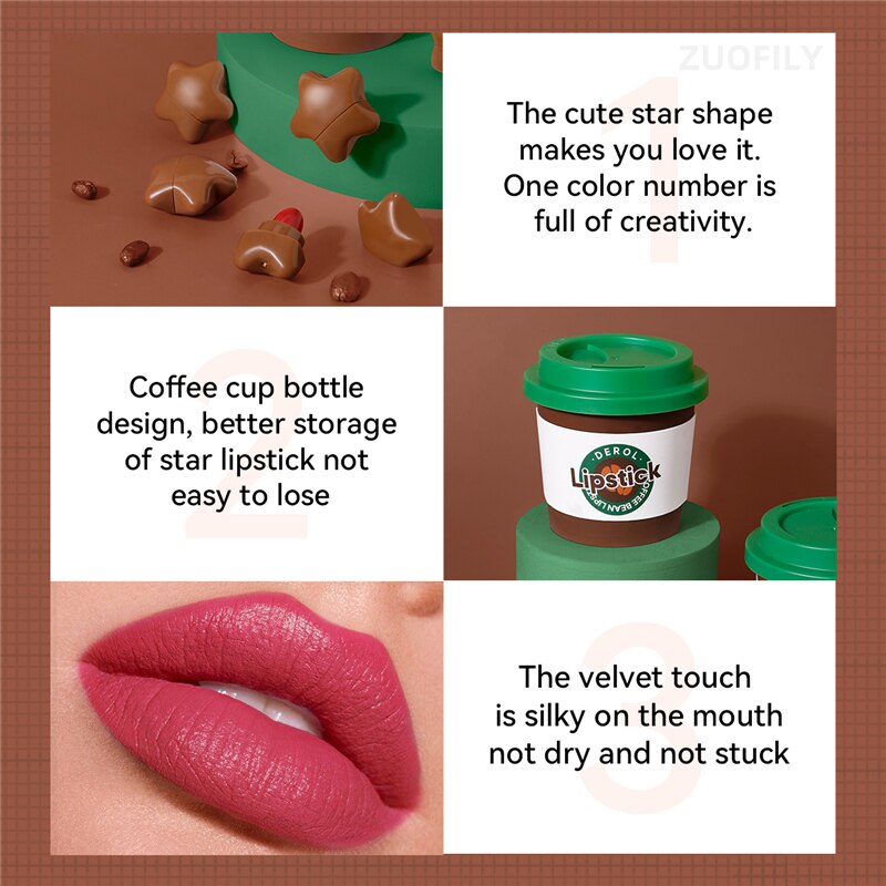6pcs Cute Mini Lipstick Set Matte Velvet Coffee