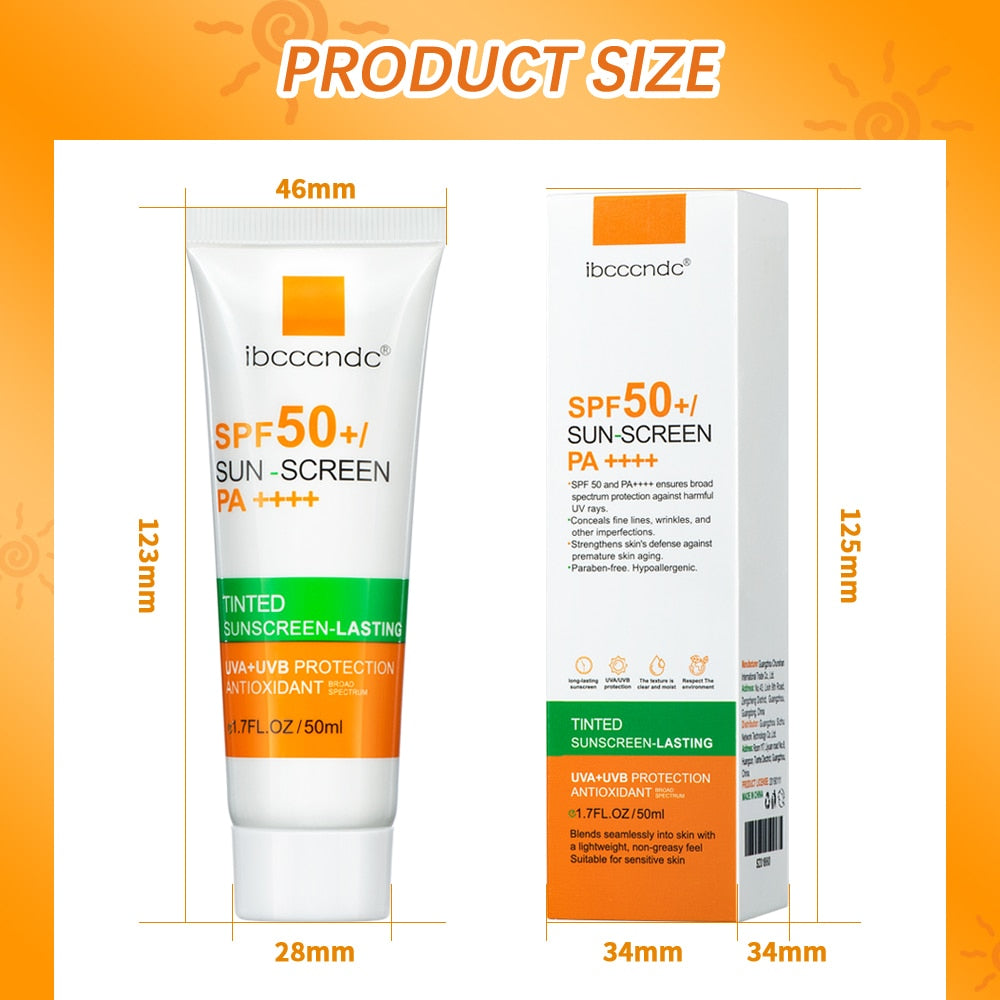 New Tinted Facial Sunscreen Cream Spf 50 Oil Free Anti UVA/UVB