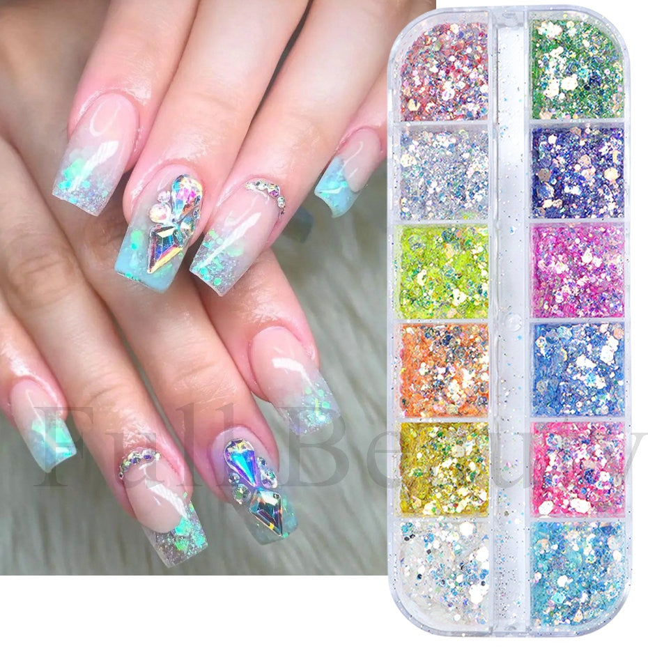 1Box Mermad Iridescent Hexagon Nail Art Glitter Sequins