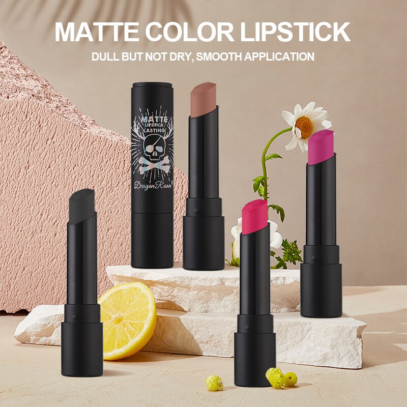 12 Colors Matte Nude Lipsticks Pink Black Blue