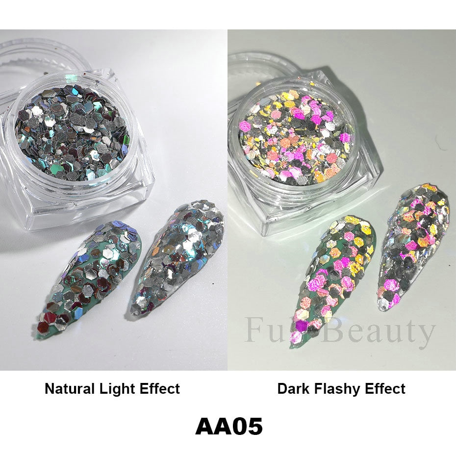 1Box Reflective Powder Sequins Holographic Glitter Nails
