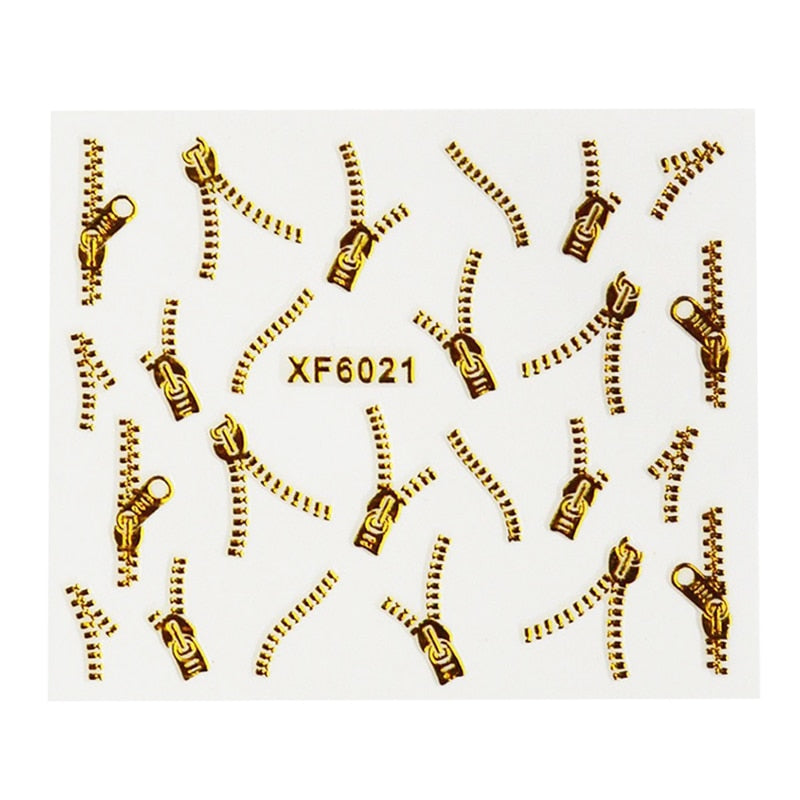 Gold Zipper 3d Designs Nail Art Stickers Decals Manicure