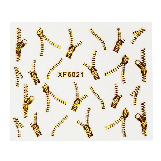 Gold Zipper 3d Designs Nail Art Stickers Decals Manicure