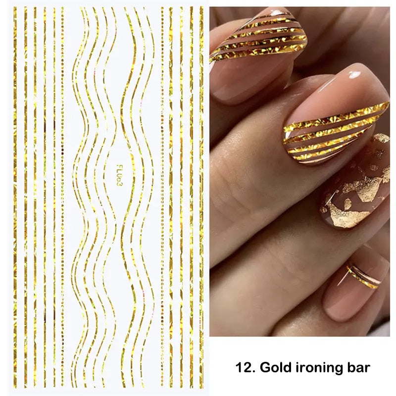 3D Stickers  Lines Holographic Silver Stripe  Nail