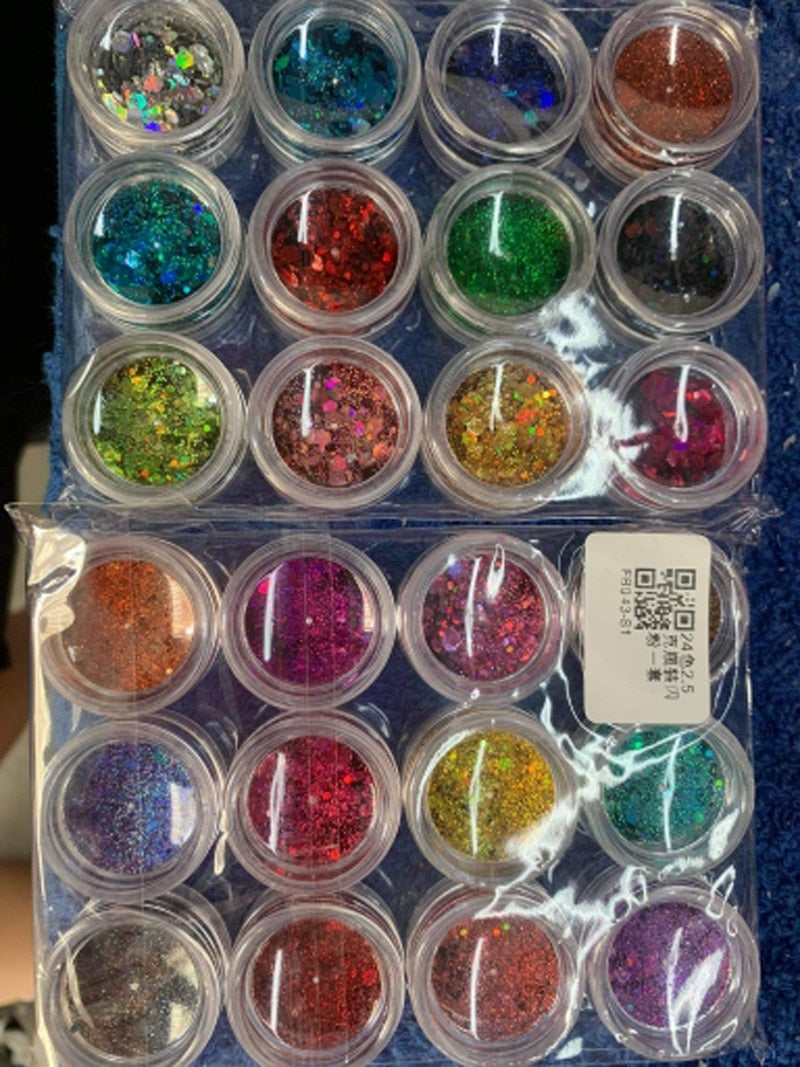 24 Colors Holographic Chunky Glitter Laser Nail Glitter Flakes