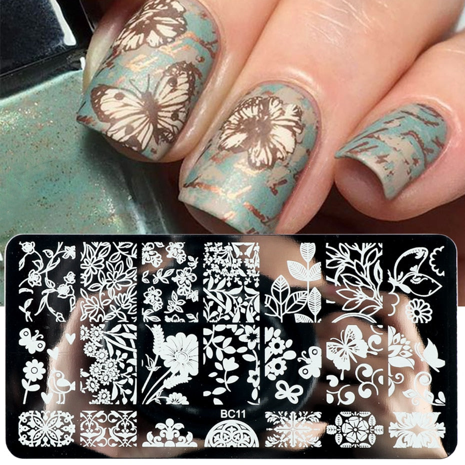 French Art Stamping Wave Flower Love Lace Stamp Nail