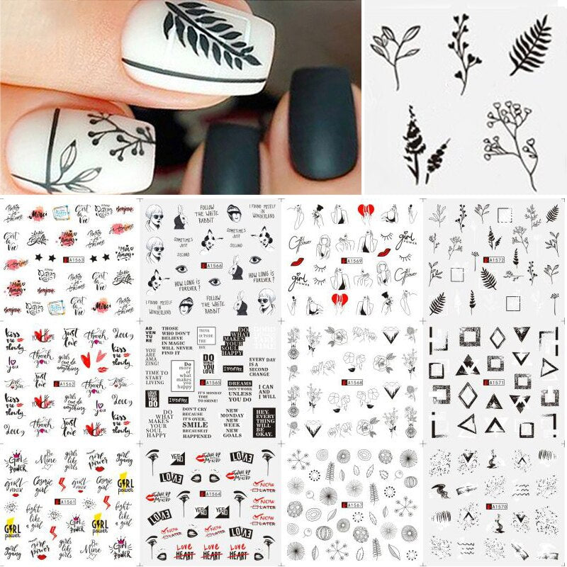 12pcs Gradient Marble Water Nail Stickers Flower