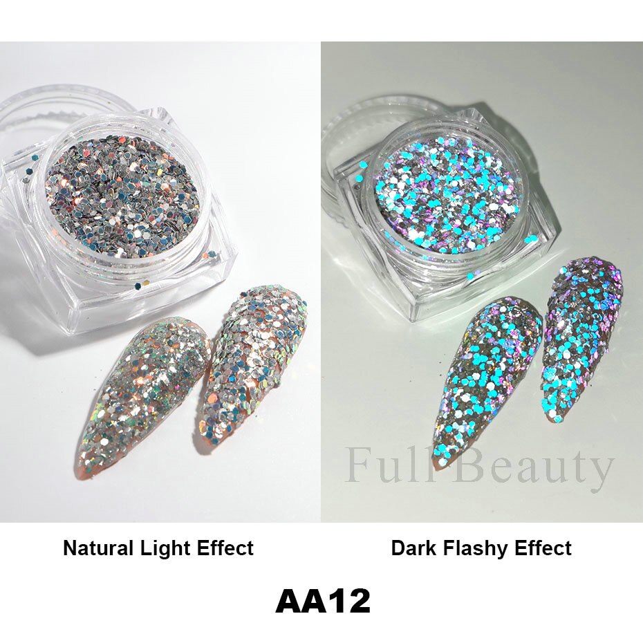 1Box Reflective Powder Sequins Holographic Glitter Nails