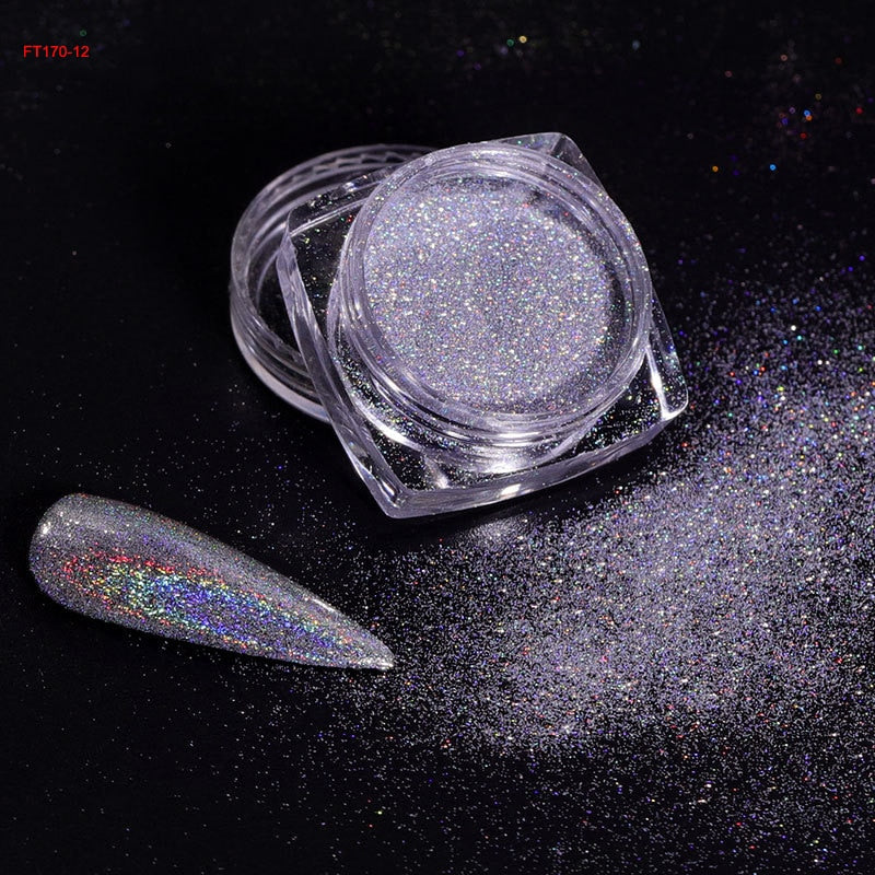 Holographic Powder Laser  Magic Mirror Glitter Rub Dust  Nail