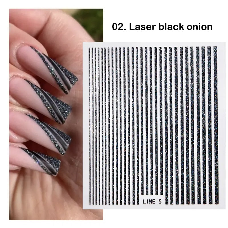 3D Stickers  Lines Holographic Silver Stripe  Nail