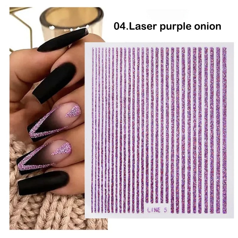 3D Stickers  Lines Holographic Silver Stripe  Nail