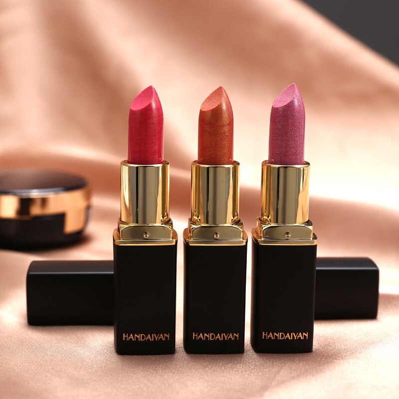 9 Colors Waterproof Nude Pink Glitter Lipstick Makeup