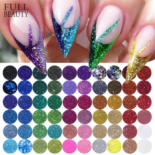 60pcs Sparkly Nail Glitter Powder Set Shimmer Paillette Decoration