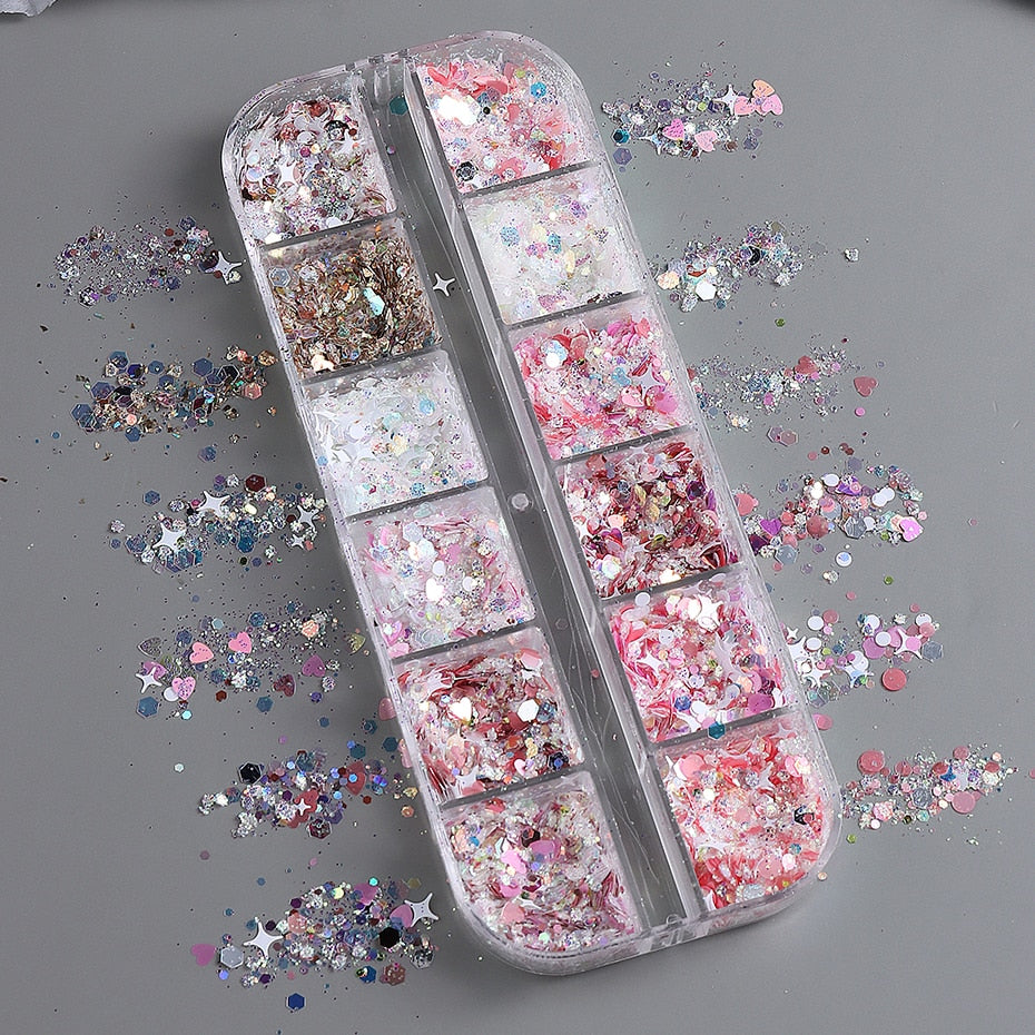 Shining Nails Sequins Pink Iridescent Glitter Slices Hexagon