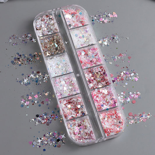 Shining Nails Sequins Pink Iridescent Glitter Slices Hexagon