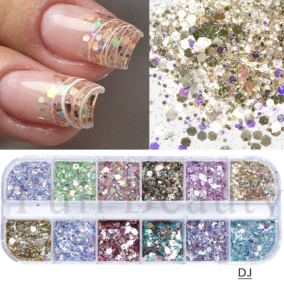 1Box Mermad Iridescent Hexagon Nail Art Glitter Sequins