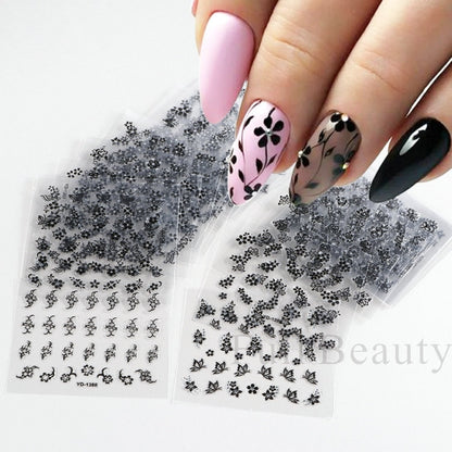 30Pcs Pink White Flowers Nail Sticker Cherry Cute Floral