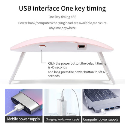 6W Mini Lamp UV LED Gel Polish Cured Pink White Nail