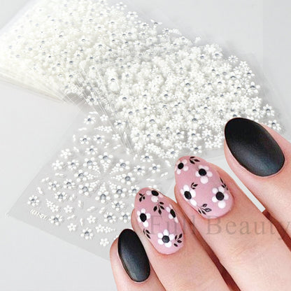 30Pcs Pink White Flowers Nail Sticker Cherry Cute Floral