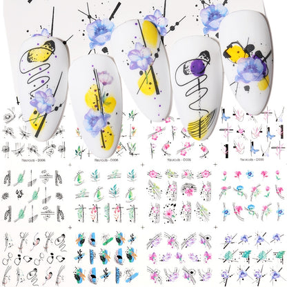 Winter Water Stickers Pink Cherry Blossoms Decals Flowers Nail