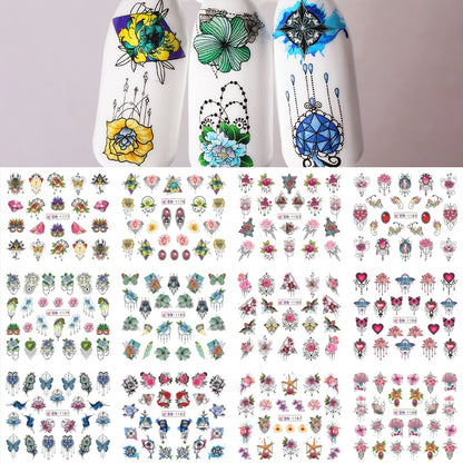 Winter Water Stickers Pink Cherry Blossoms Decals Flowers Nail