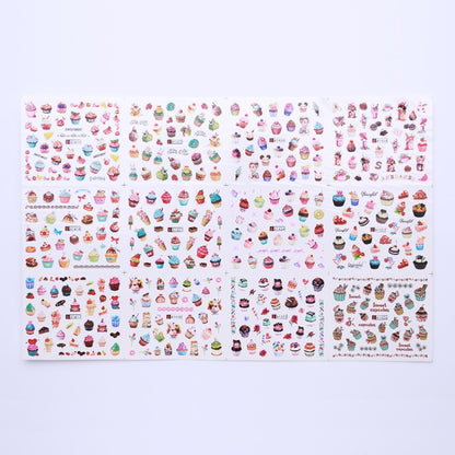12pcs Gradient Marble Water Nail Stickers Flower