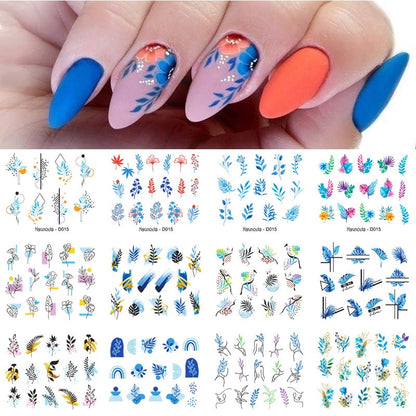 12pcs Gradient Marble Water Nail Stickers Flower