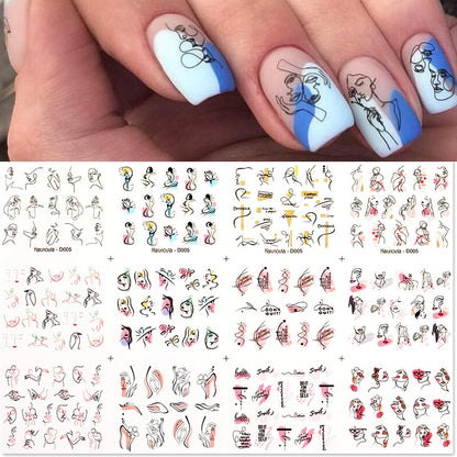 12pcs Gradient Marble Water Nail Stickers Flower