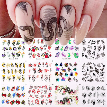 12pcs Gradient Marble Water Nail Stickers Flower