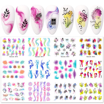 Winter Water Stickers Pink Cherry Blossoms Decals Flowers Nail