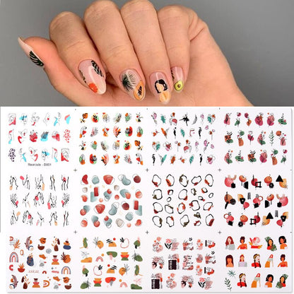 Winter Water Stickers Pink Cherry Blossoms Decals Flowers Nail