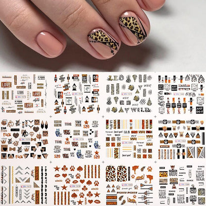 12pcs Gradient Marble Water Nail Stickers Flower
